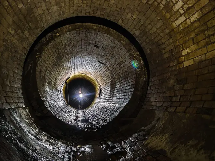 Looking down the inside of a round brick drain