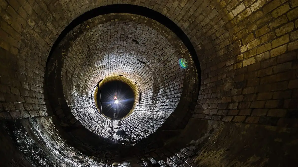 Looking down the inside of a round brick drain