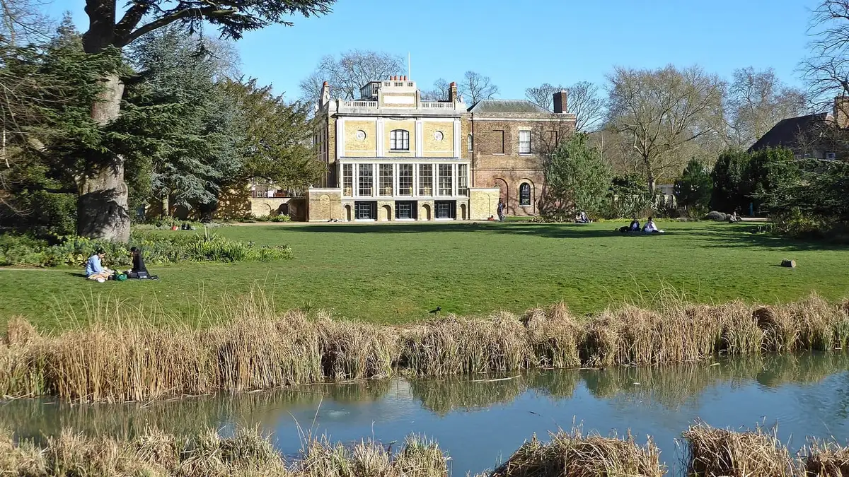 Pitzhanger Manor seen across the pond in Walpole Park, Ealing