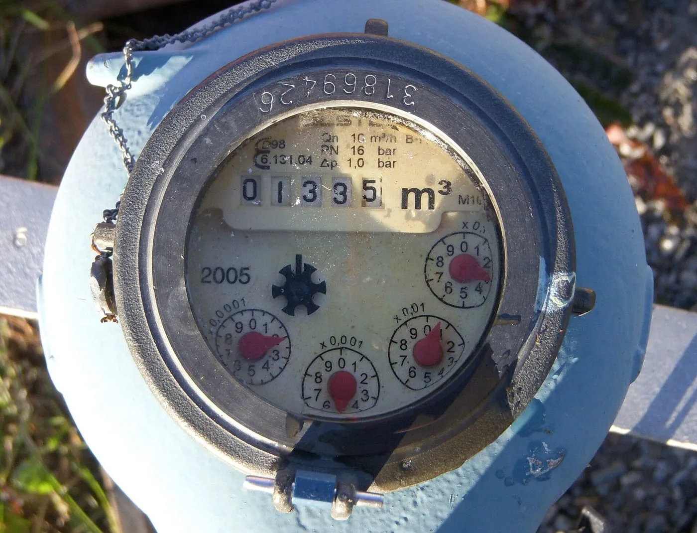 Close-up of a water meter dial