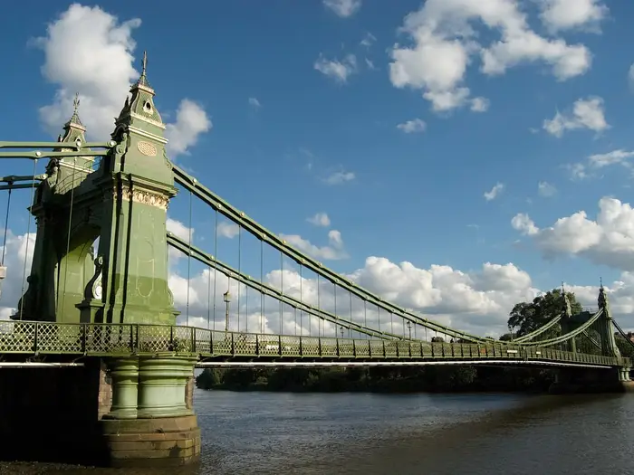 Hammersmith Bridge over the Thames, seen from the Hammersmith side