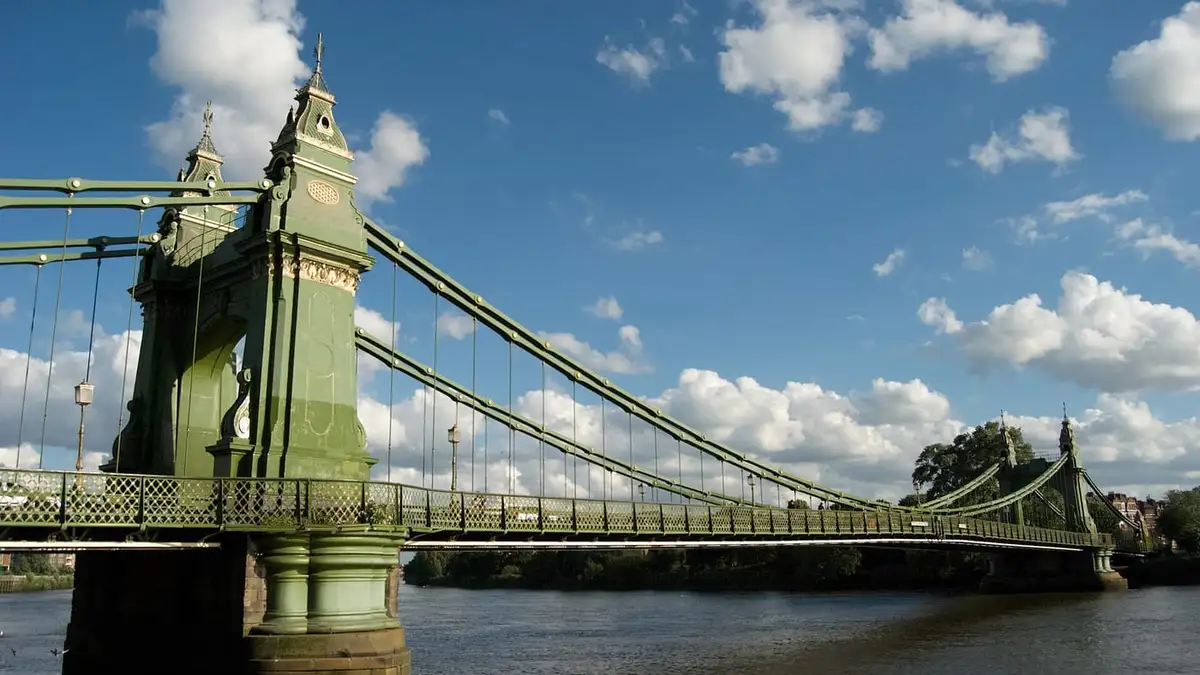Hammersmith Bridge over the Thames, seen from the Hammersmith side