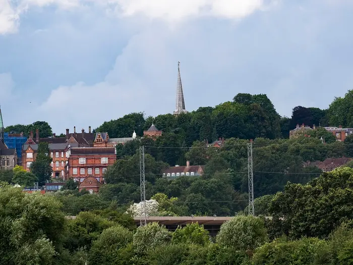 Harrow on the Hill with St Mary's spire and Harrow School, seen from Northwick Park