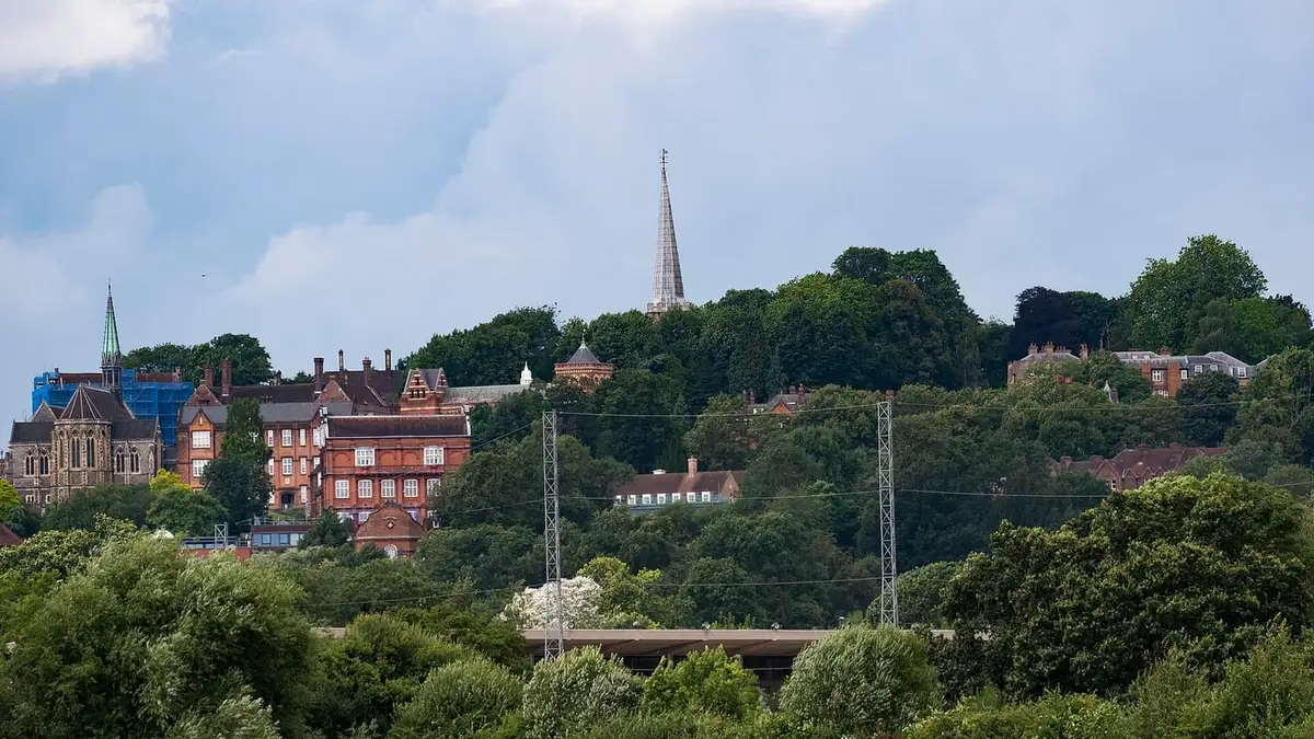 Harrow on the Hill with St Mary's spire and Harrow School, seen from Northwick Park