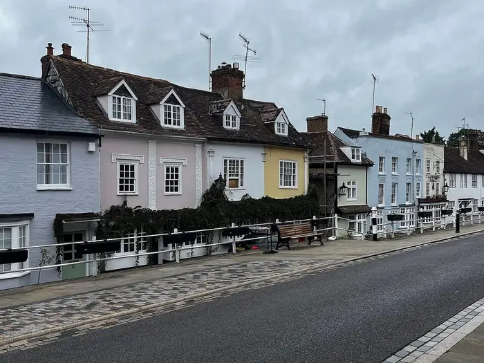 Pastel-coloured cottages on the High Street, Hemel Hempstead Old Town