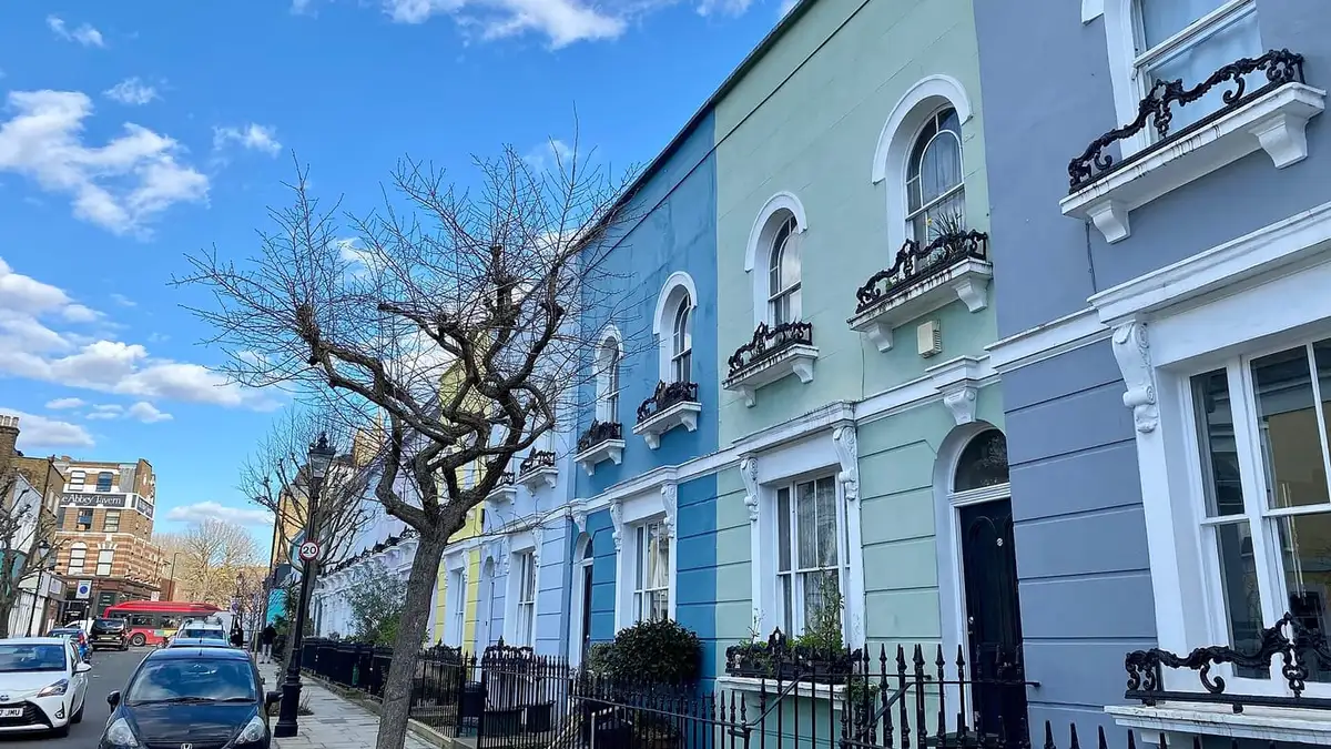 Colourful painted terrace on Kelly Street, Kentish Town