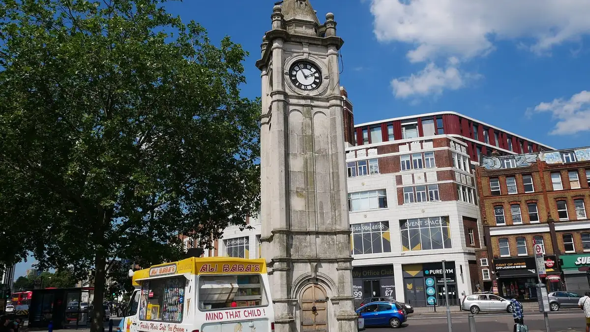Lewisham Clock Tower in the town centre, Lewisham High Street