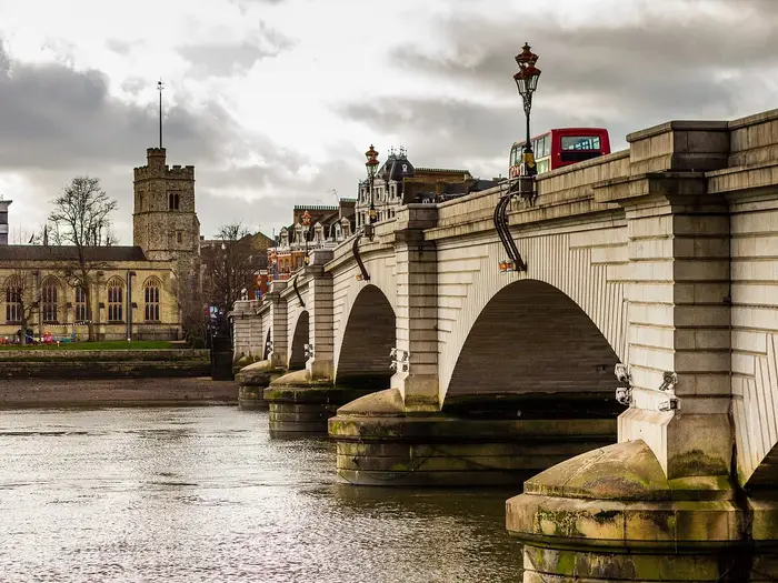 Putney Bridge over the Thames with St Mary's Church, Putney