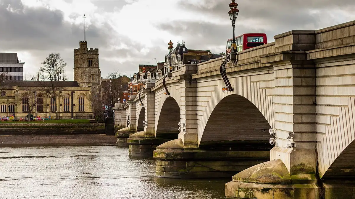 Putney Bridge over the Thames with St Mary's Church, Putney