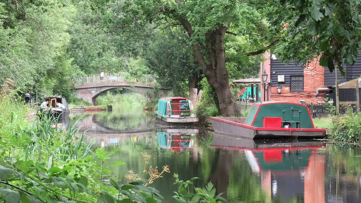 Narrowboats on the Basingstoke Canal in Woking